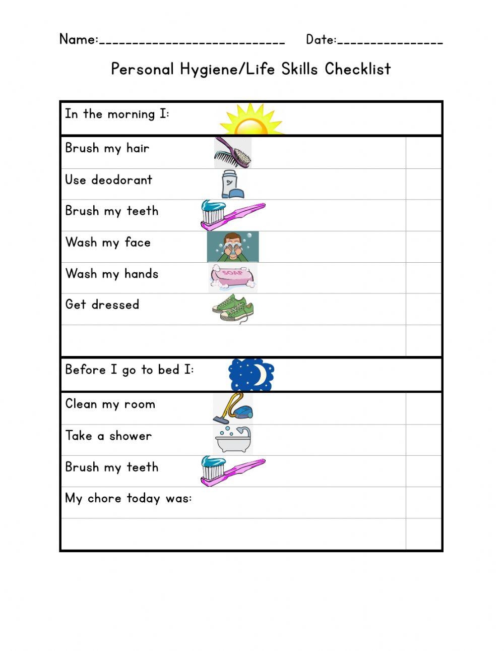Personal Hygiene Life Skills Checklist Worksheet Live Worksheets Personal Hygiene Life Skills Checklist Worksheet Live Worksheets