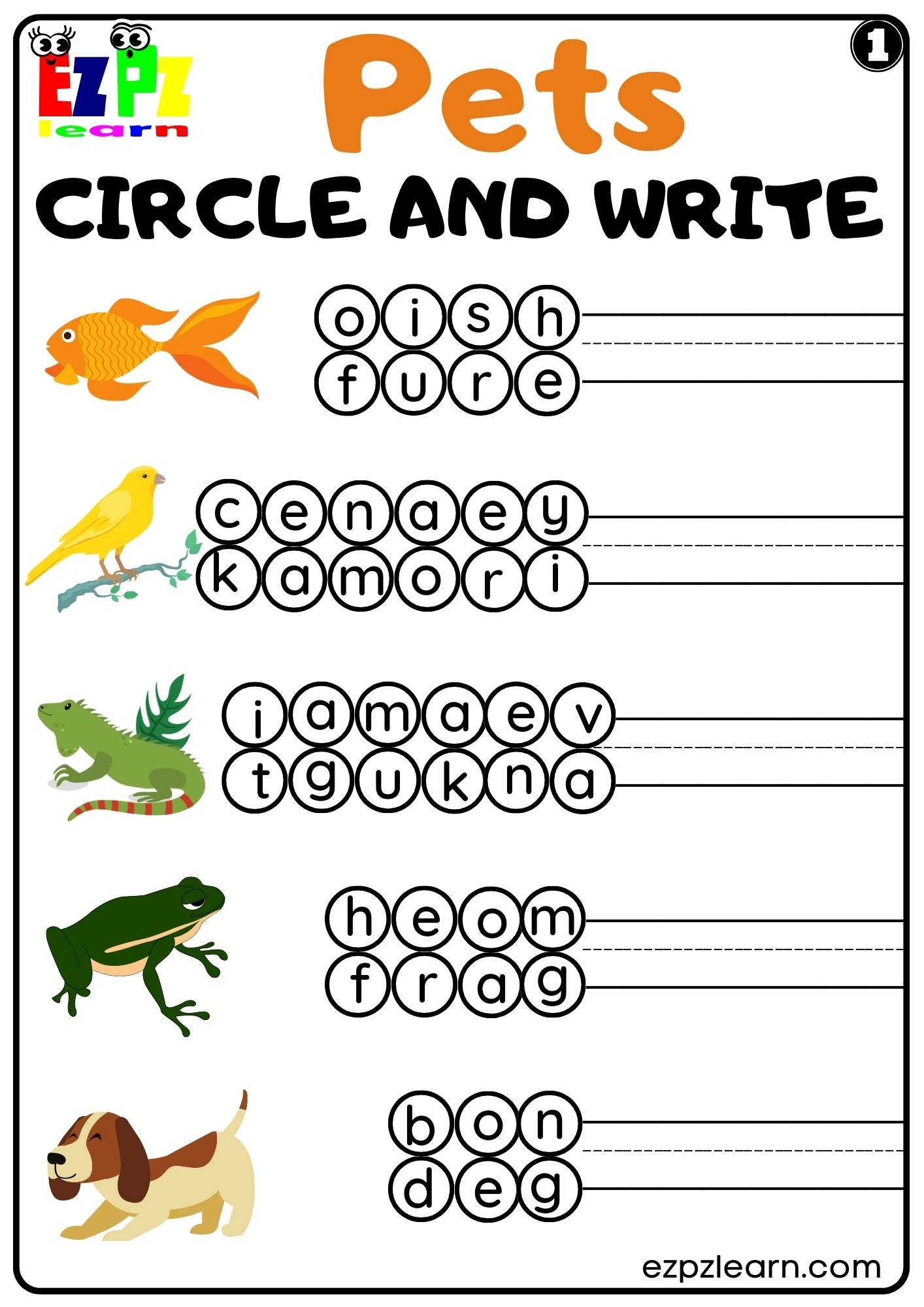 Pets Circle And Write Worksheet For Kindergarten And ESL Pets Circle And Write Worksheet For Kindergarten And ESL