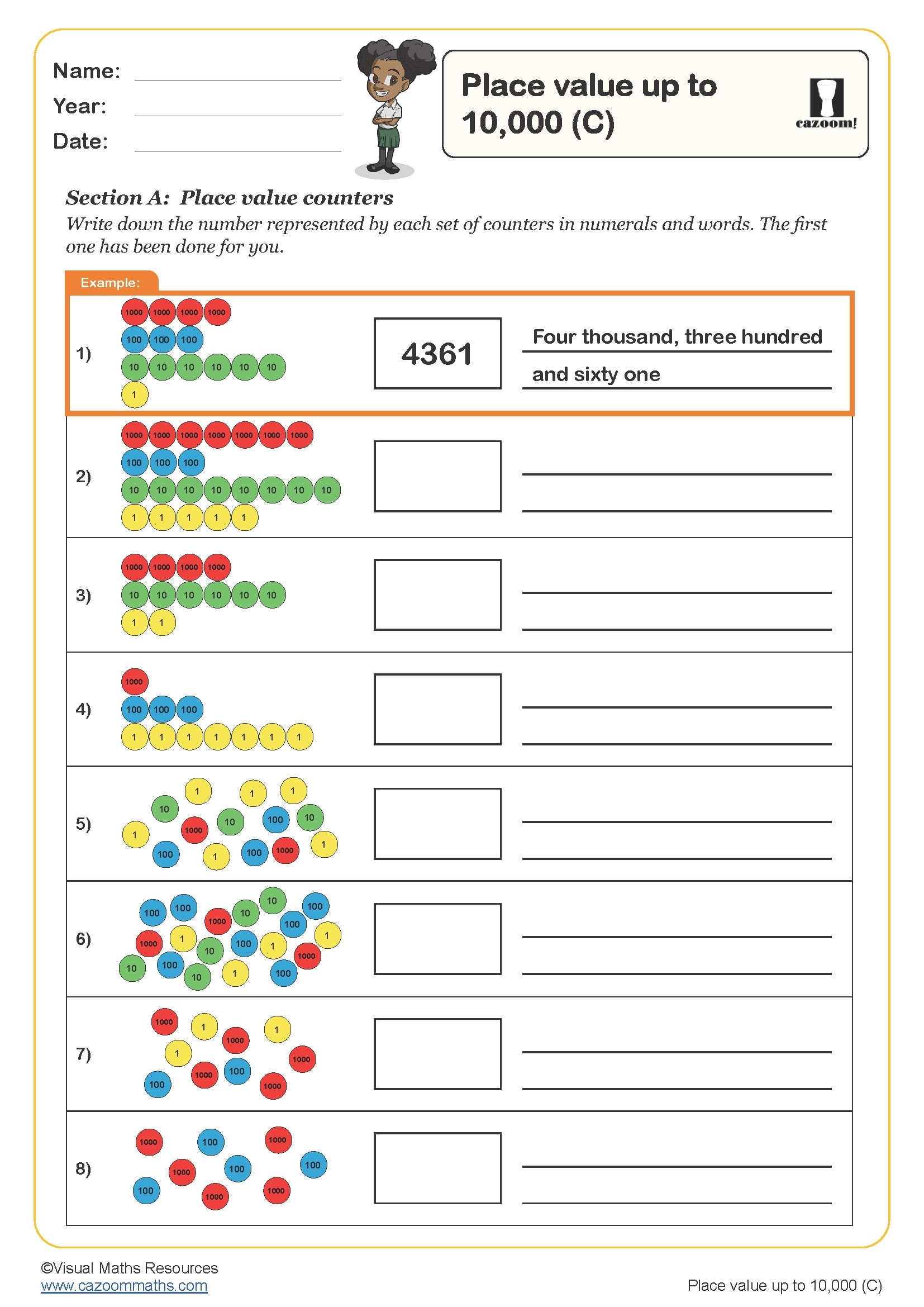 Place Value Up To 10 000 C Worksheet PDF Printable Number Place Value Up To 10 000 C Worksheet PDF Printable Number