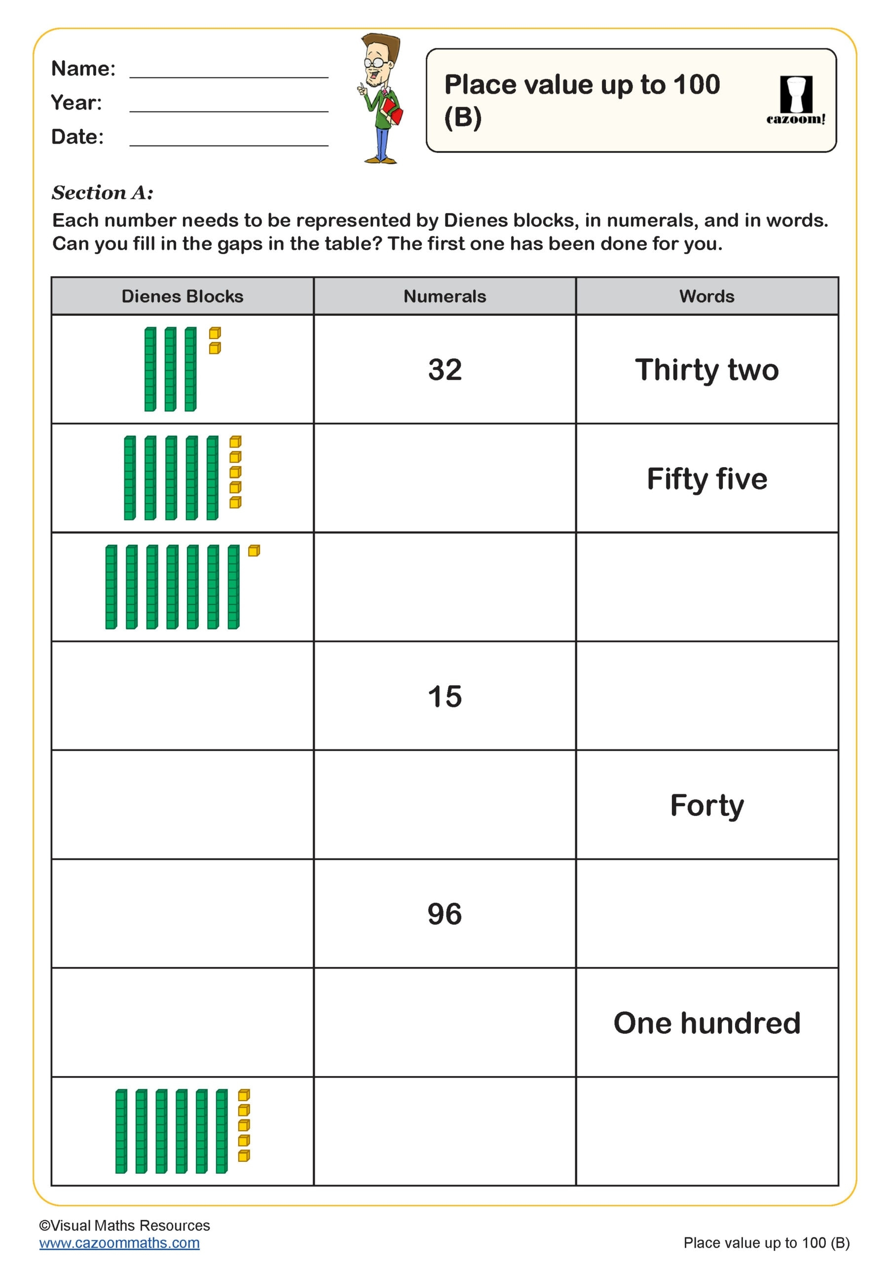 Place Value Up To 100 B Worksheet Key Stage 1 PDF Number Place Value Up To 100 B Worksheet Key Stage 1 PDF Number