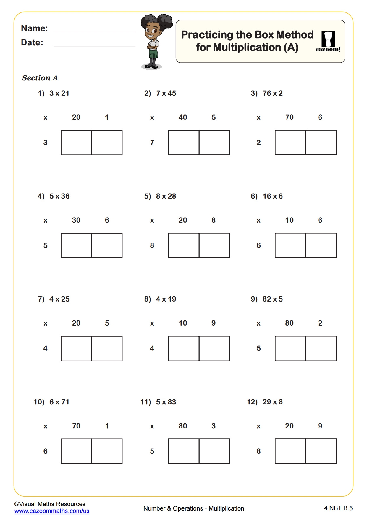 Practicing The Box Method For Multiplication B PDF Printable Practicing The Box Method For Multiplication B PDF Printable