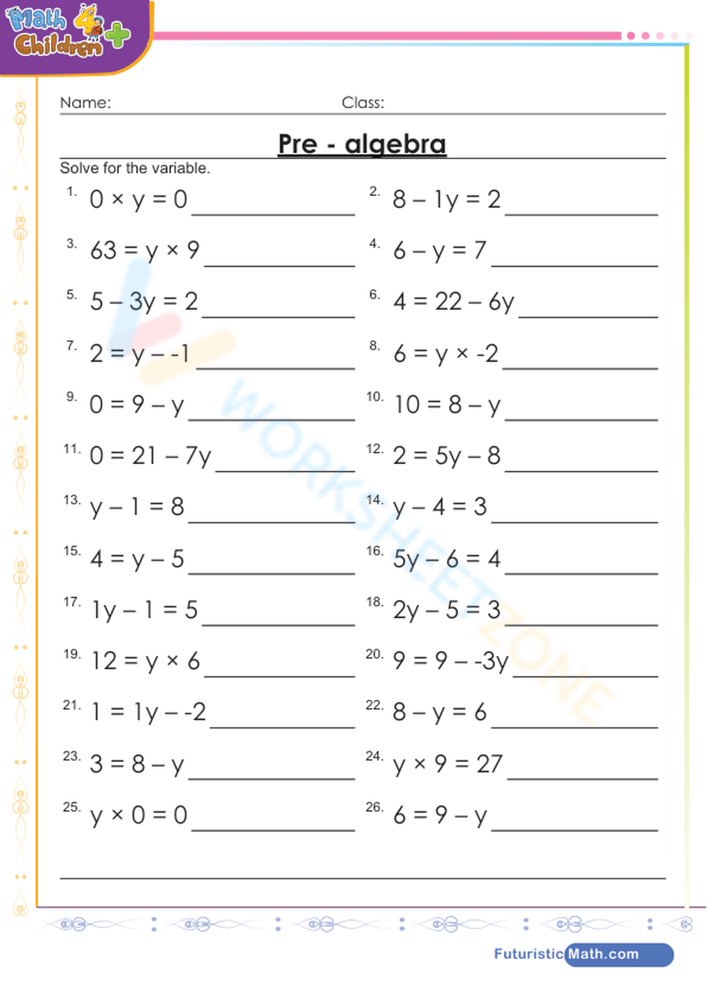 Pre Algebra Worksheets Printable Pre Algebra Worksheets Printable