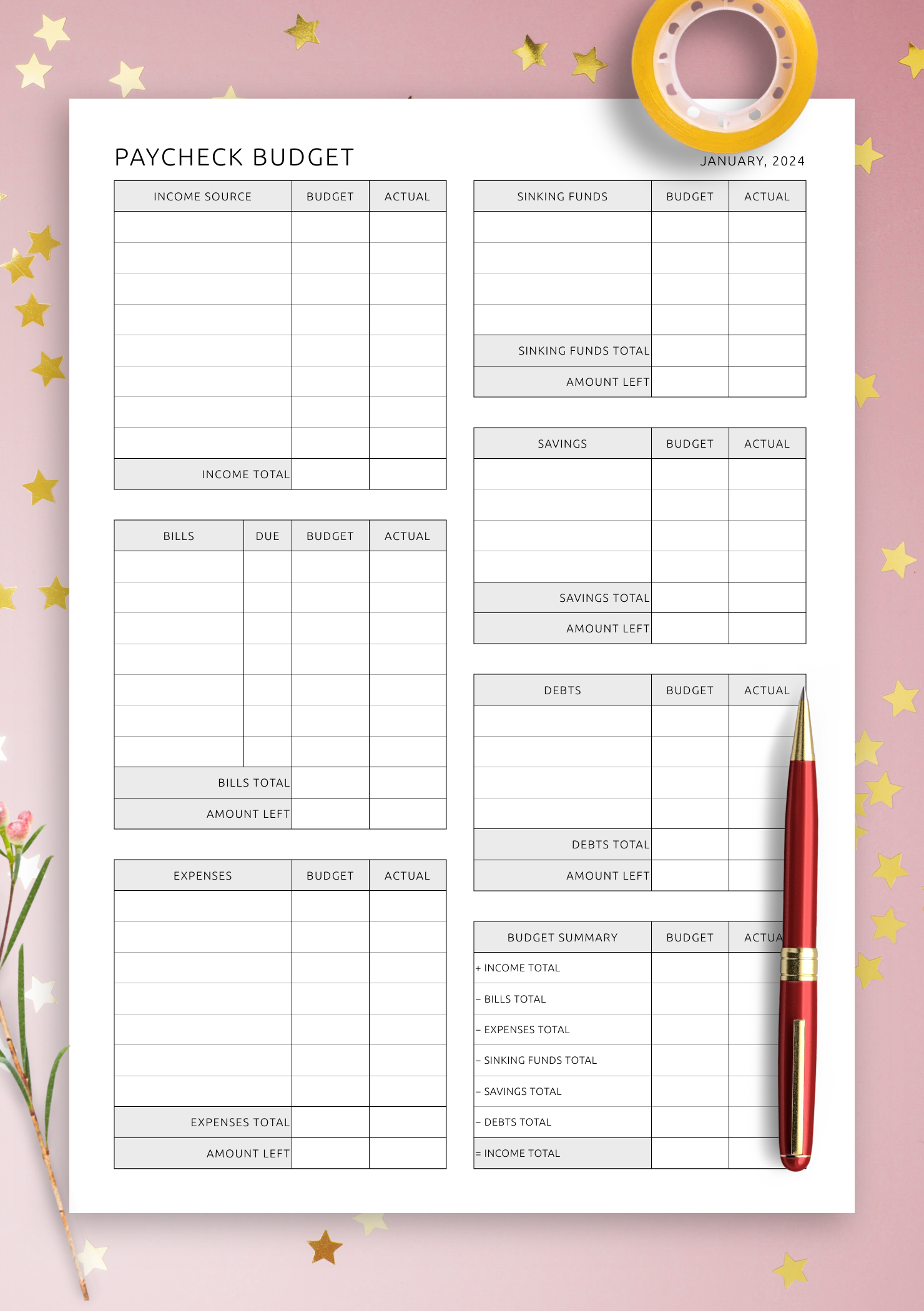 Printable And Digital Paycheck Budget Template Download PDF For Printable And Digital Paycheck Budget Template Download PDF For