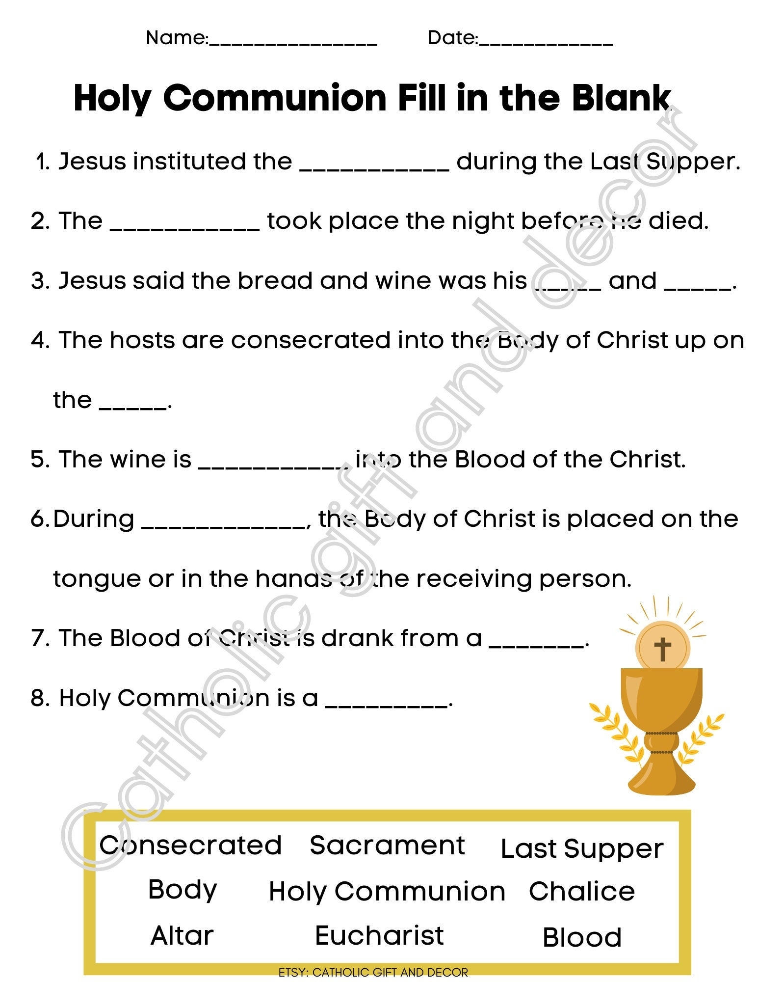 Printable Catholic First Communion Fill In The Blank 1st Communion Printable Catholic First Communion Fill In The Blank 1st Communion