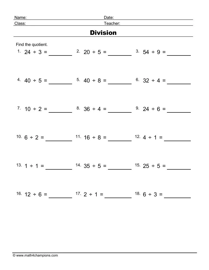 Division Worksheets Printable Free Division Worksheets Printable Free