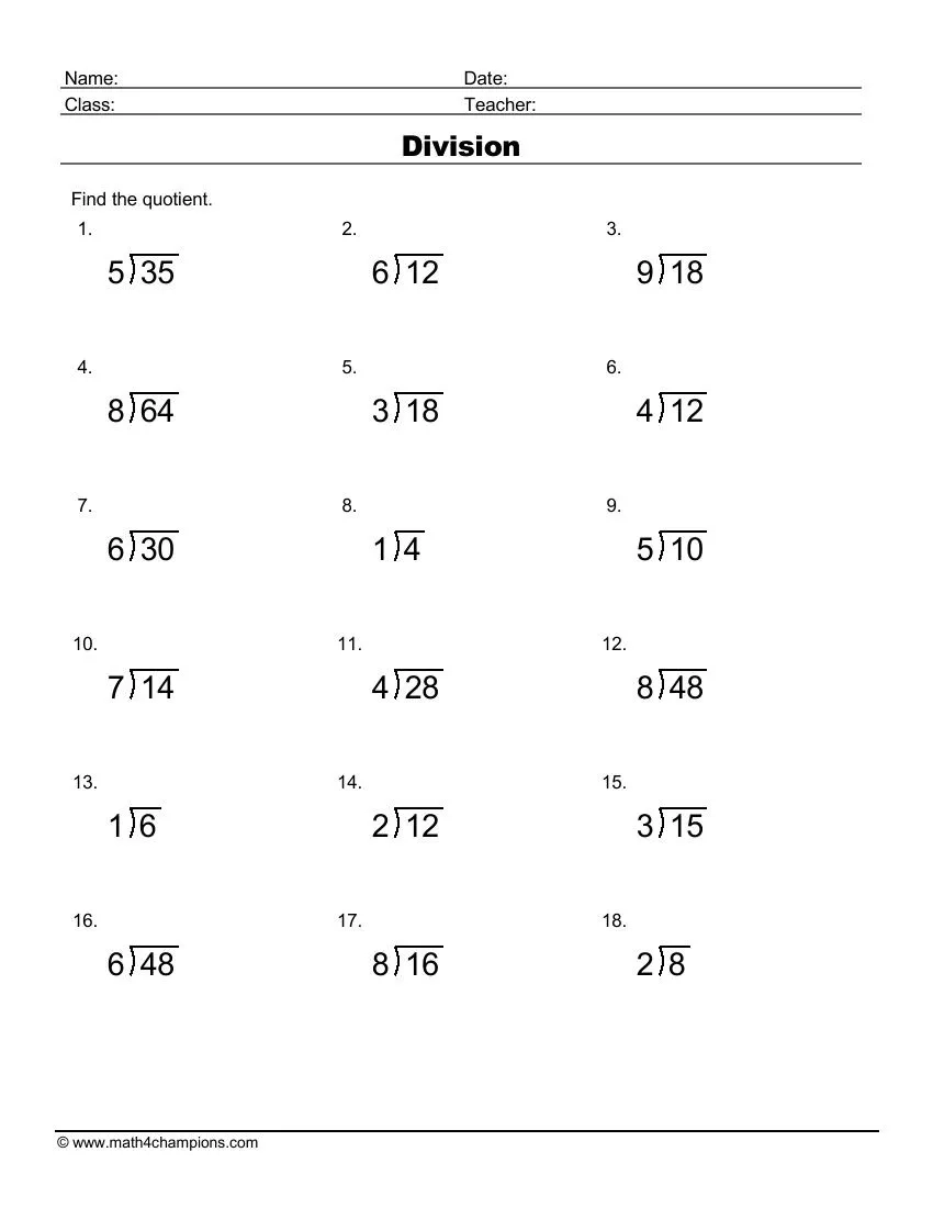 Division Printable Worksheets Division Printable Worksheets