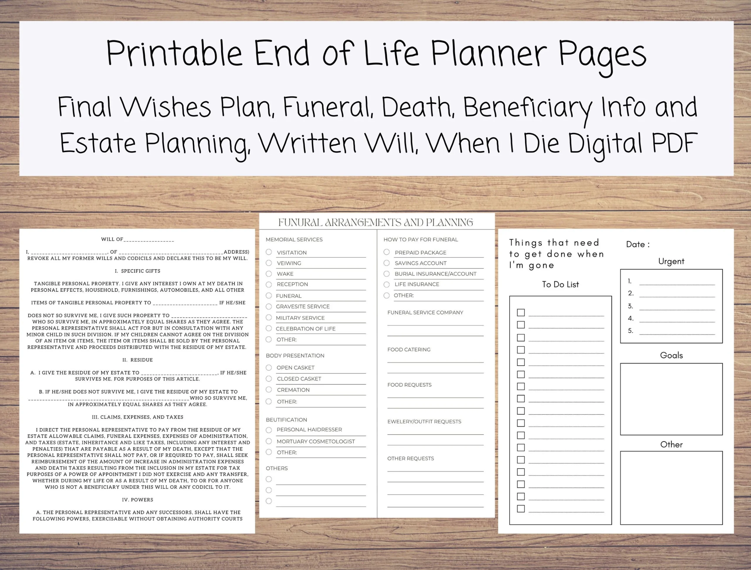 Printable End Of Life Planner Final Wishes Plan Funeral Death Printable End Of Life Planner Final Wishes Plan Funeral Death
