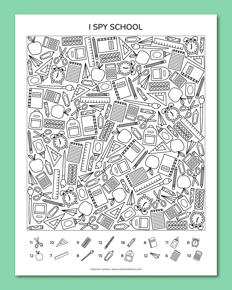 Printable I Spy School Chevron Lemon Printable I Spy School Chevron Lemon