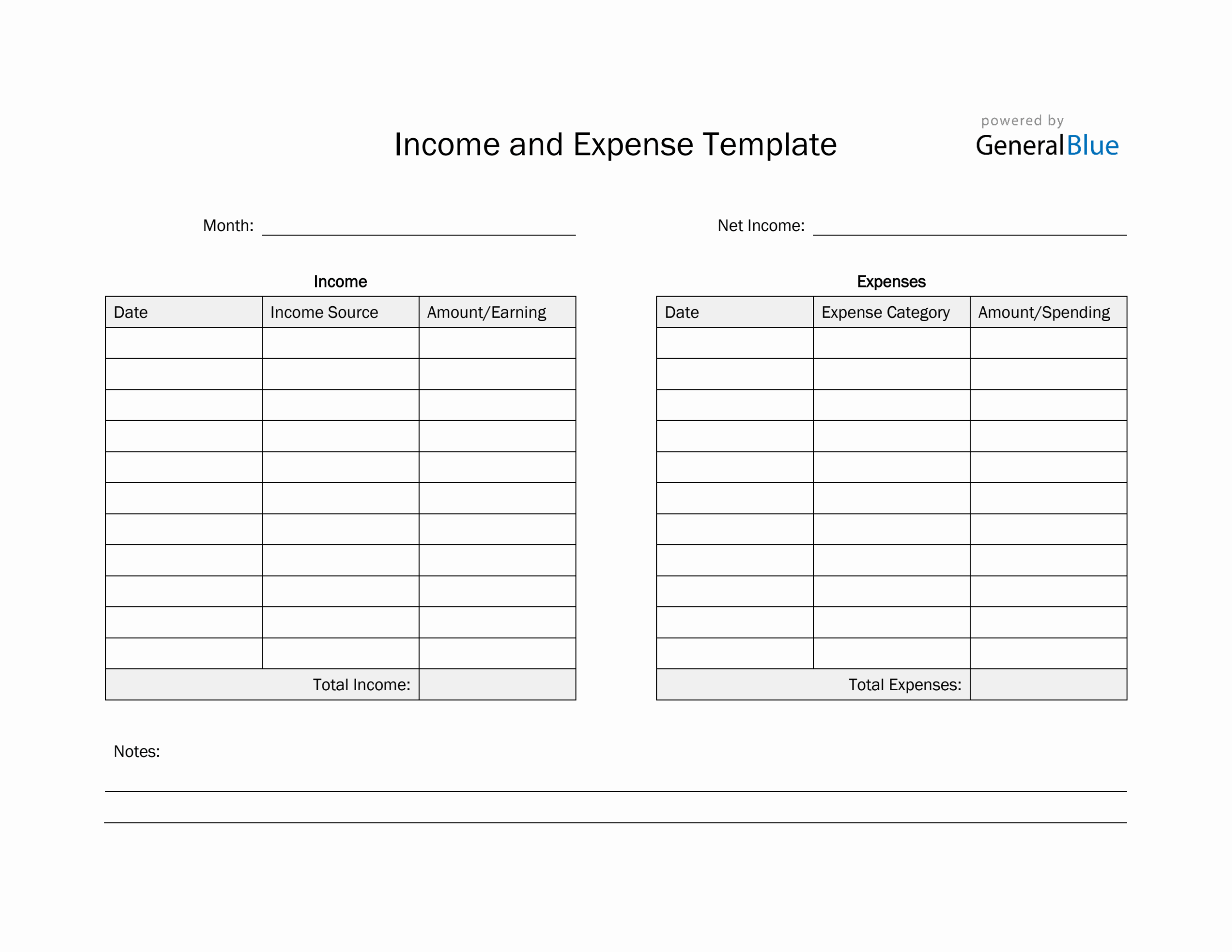 Printable Income And Expense Template In PDF Printable Income And Expense Template In PDF