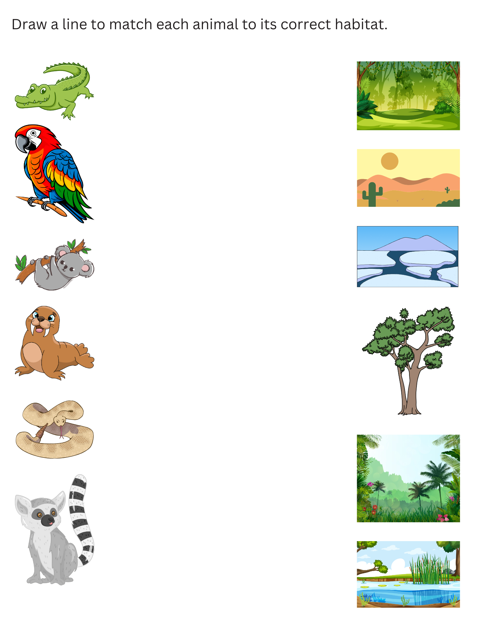 Printable Match The Animal To Its Habitat Worksheet For Printable Match The Animal To Its Habitat Worksheet For