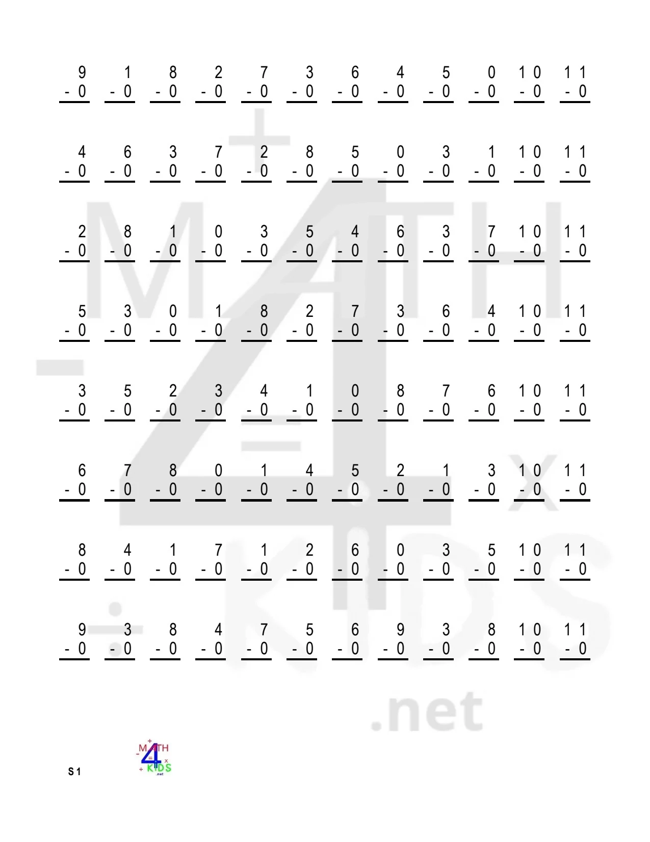 Subtraction Worksheets Printable