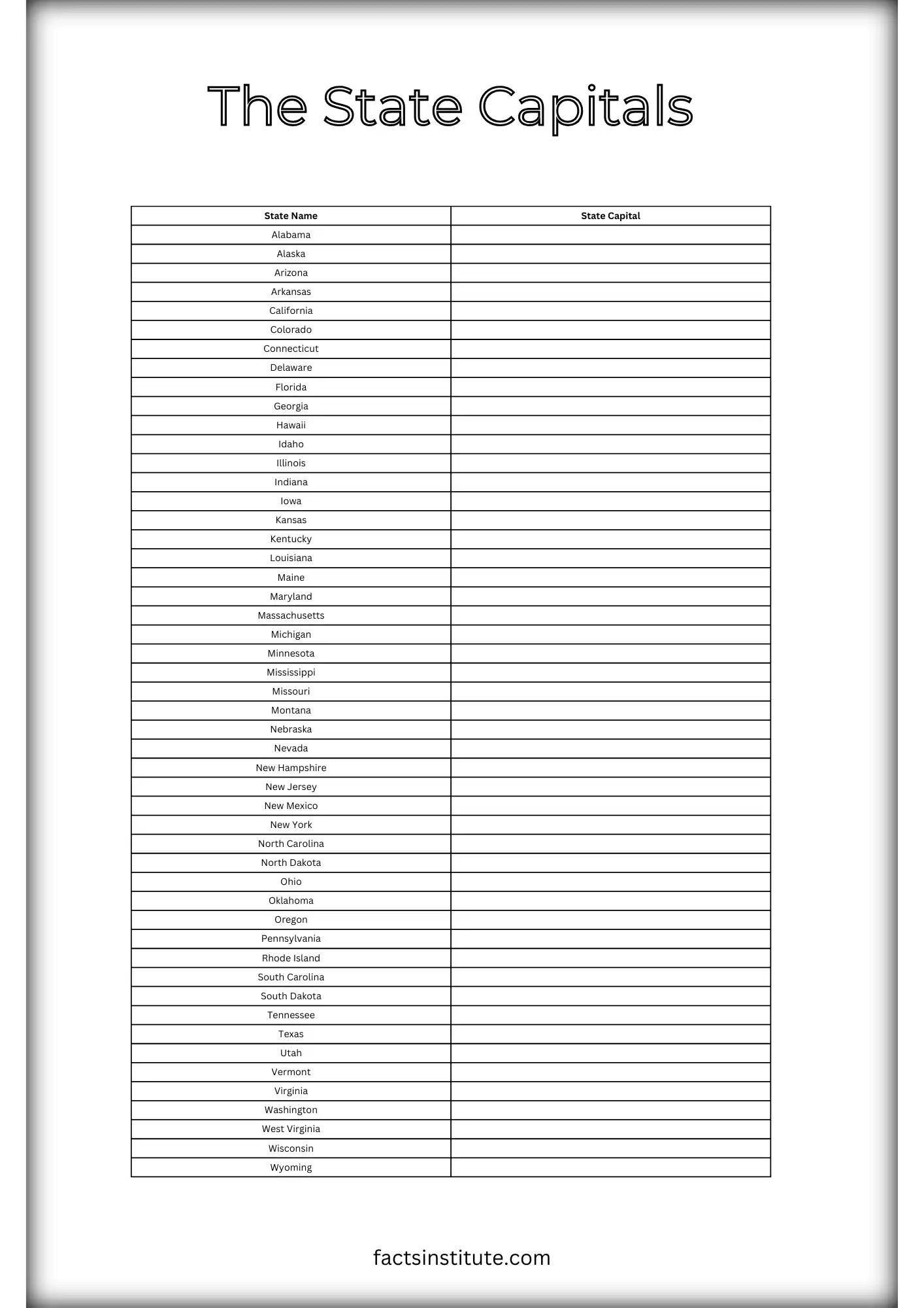 Printable US State Capitals List Worksheet Included The Facts Printable US State Capitals List Worksheet Included The Facts