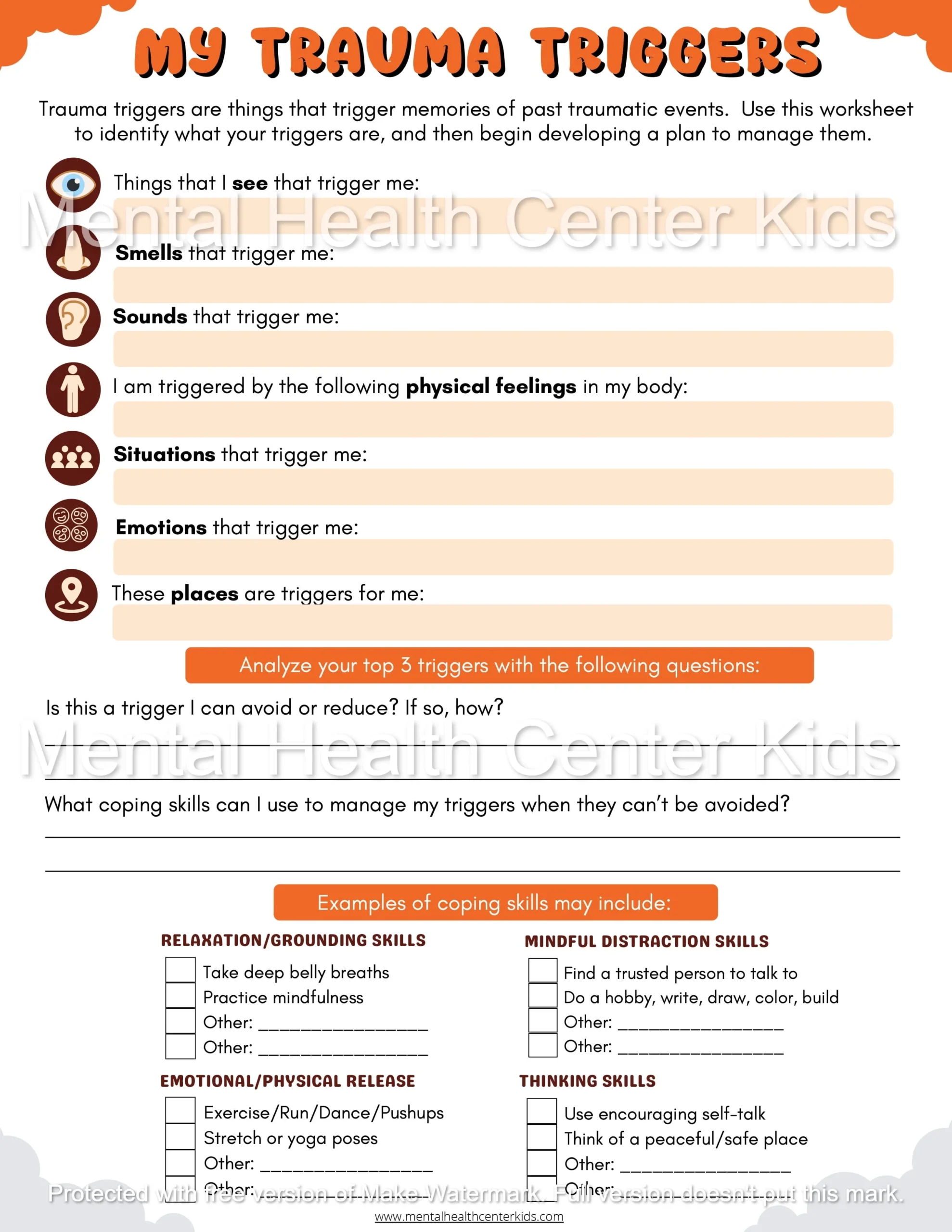 PTSD Triggers Worksheet PTSD Triggers Worksheet