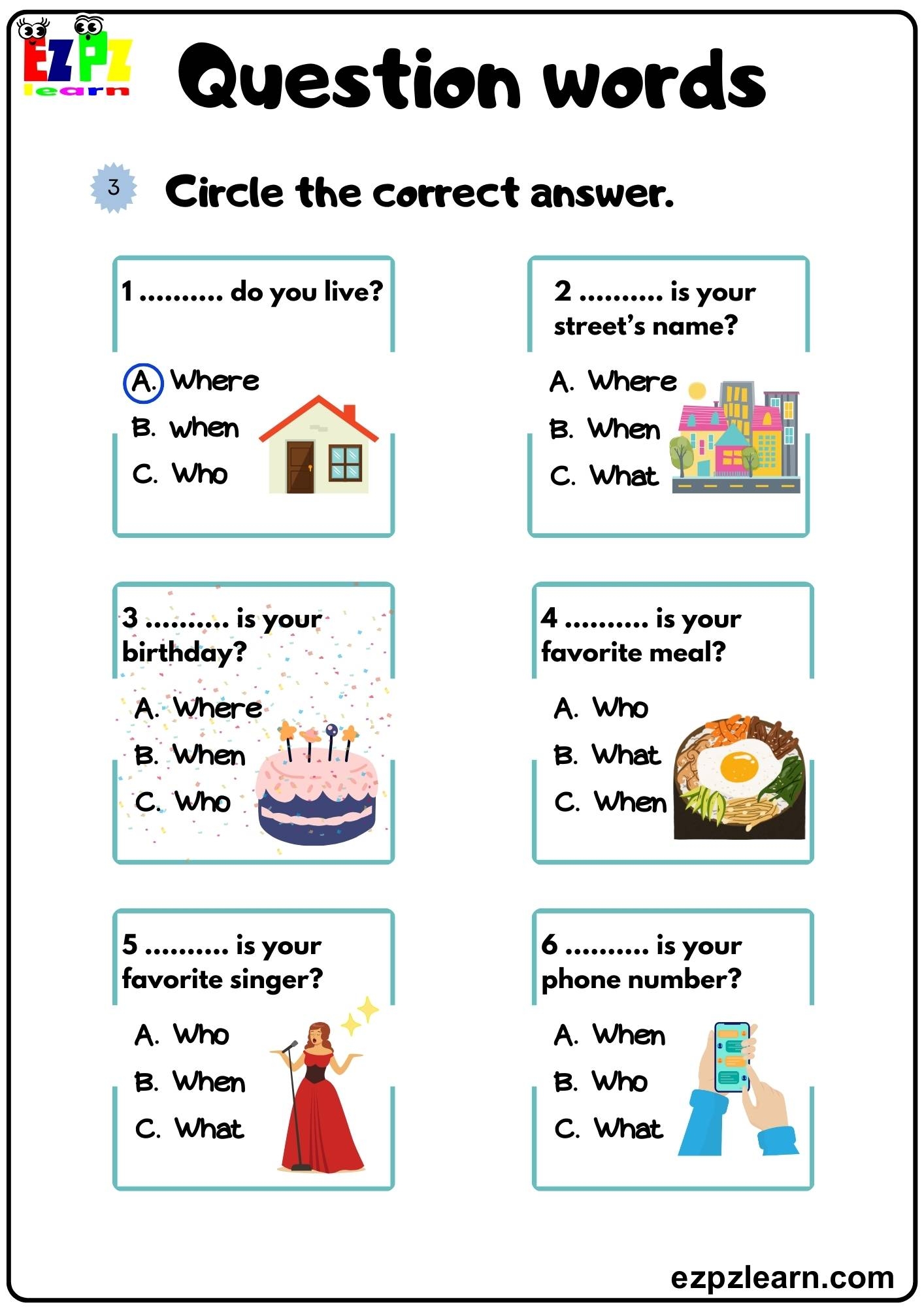 Question Words Who What When Where Ezpzlearn Question Words Who What When Where Ezpzlearn