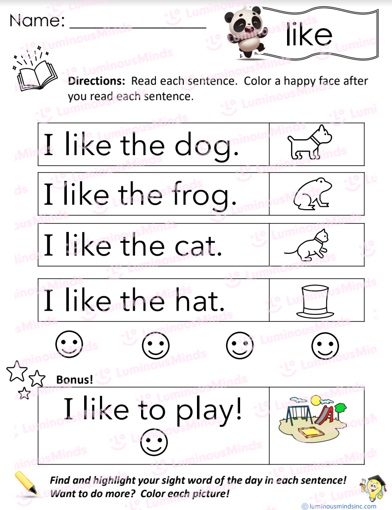 Reading Comprehension Worksheets Reading With Sight Word Like Reading Comprehension Worksheets Reading With Sight Word Like