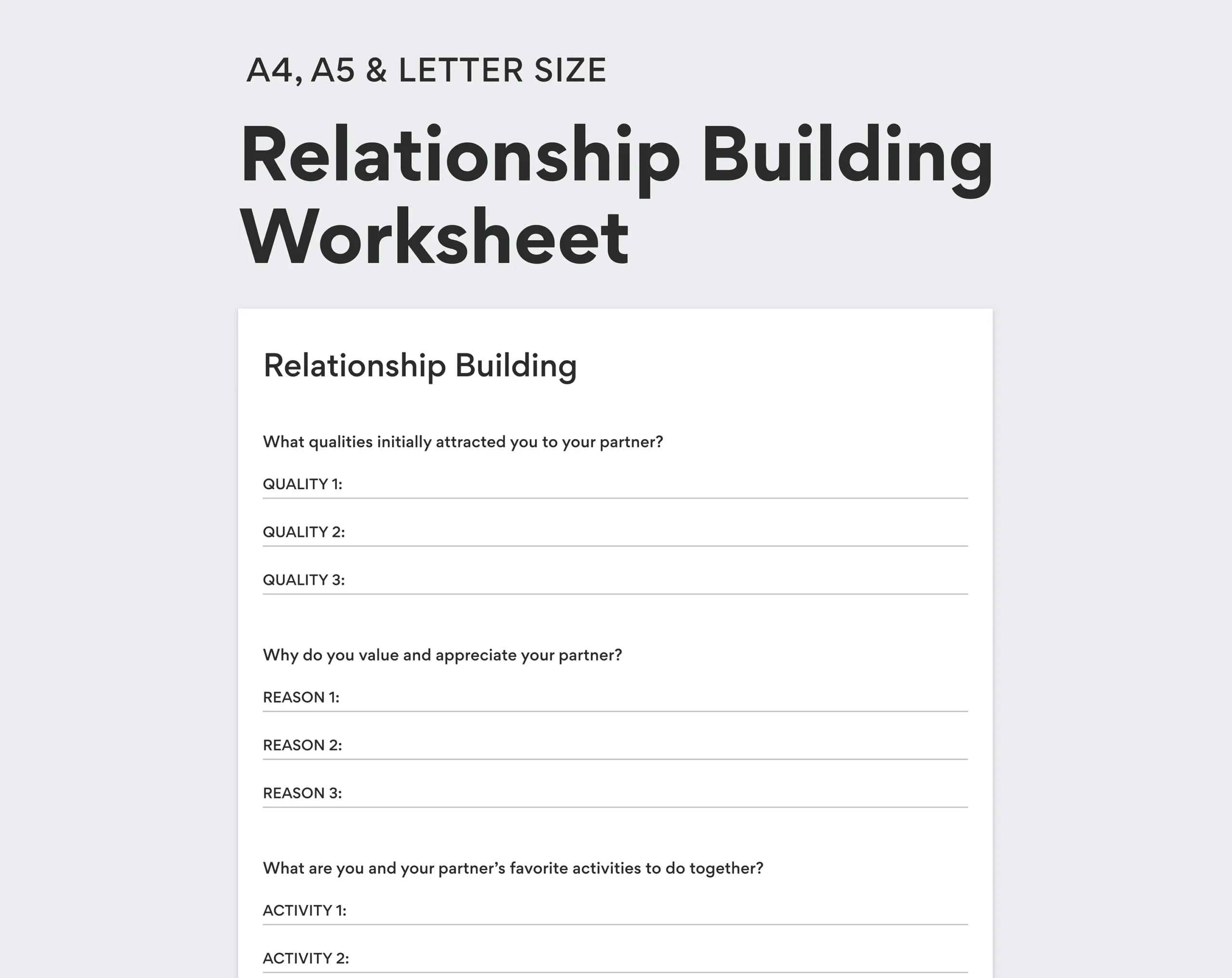 Relationship Building Worksheet For Couples PDF Printable Relationship Building Worksheet For Couples PDF Printable