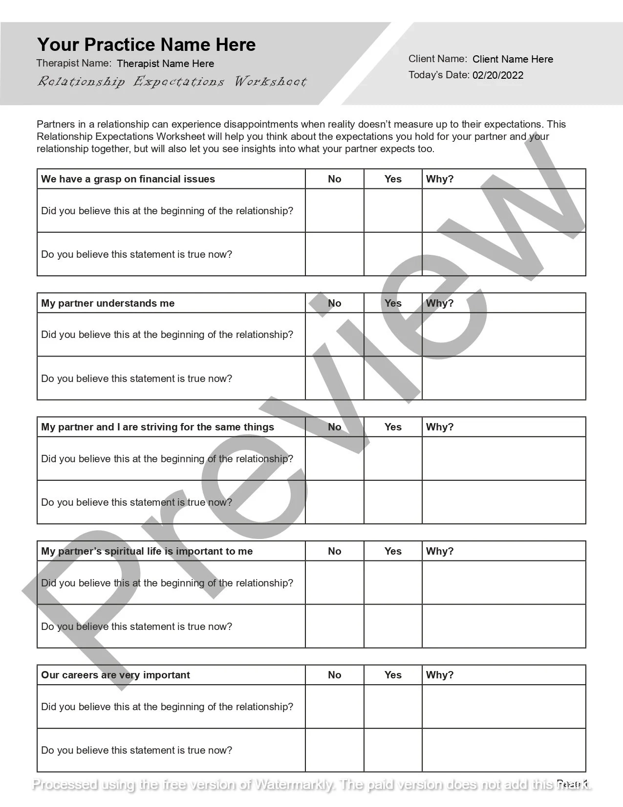 Relationship Expectations Worksheet Editable Fillable PDF Relationship Expectations Worksheet Editable Fillable PDF