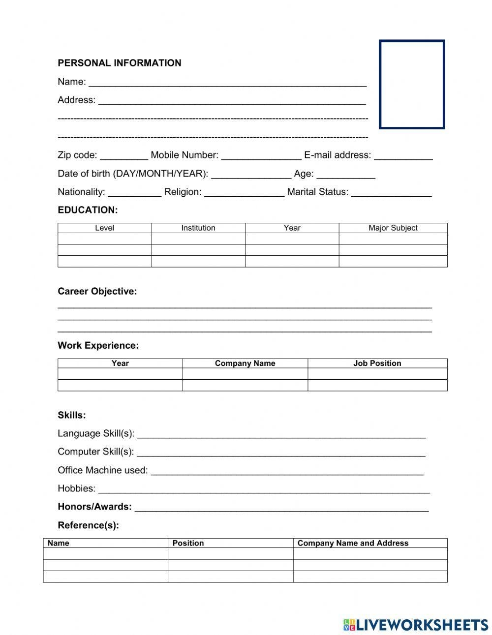 RESUME Final Te Free Interactive Worksheets 1837613