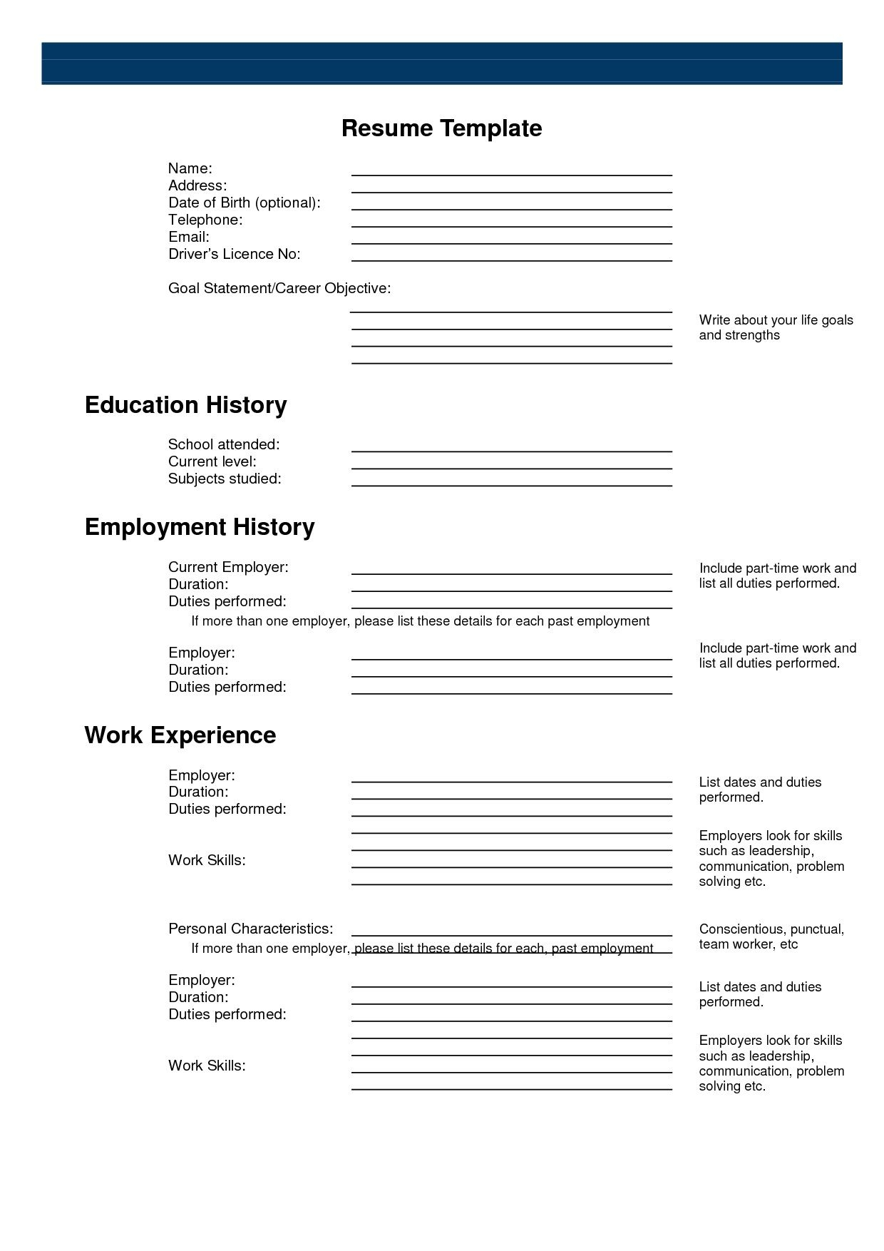 Printable Resume Worksheet Printable Resume Worksheet