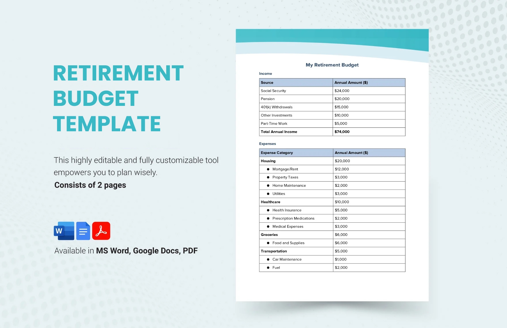 Retirement Budget Template In Word PDF Google Docs Download Retirement Budget Template In Word PDF Google Docs Download