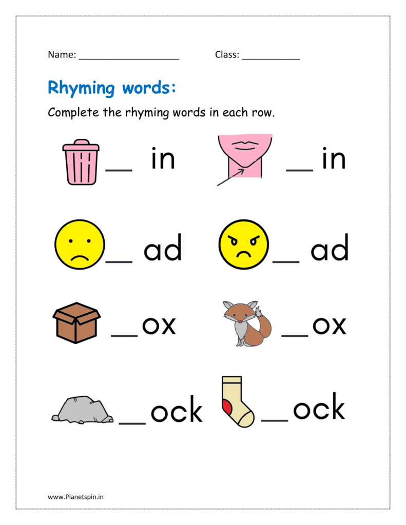 Rhyming Words Worksheets PDF For Kindergarten Planetspin in Rhyming Words Worksheets PDF For Kindergarten Planetspin in