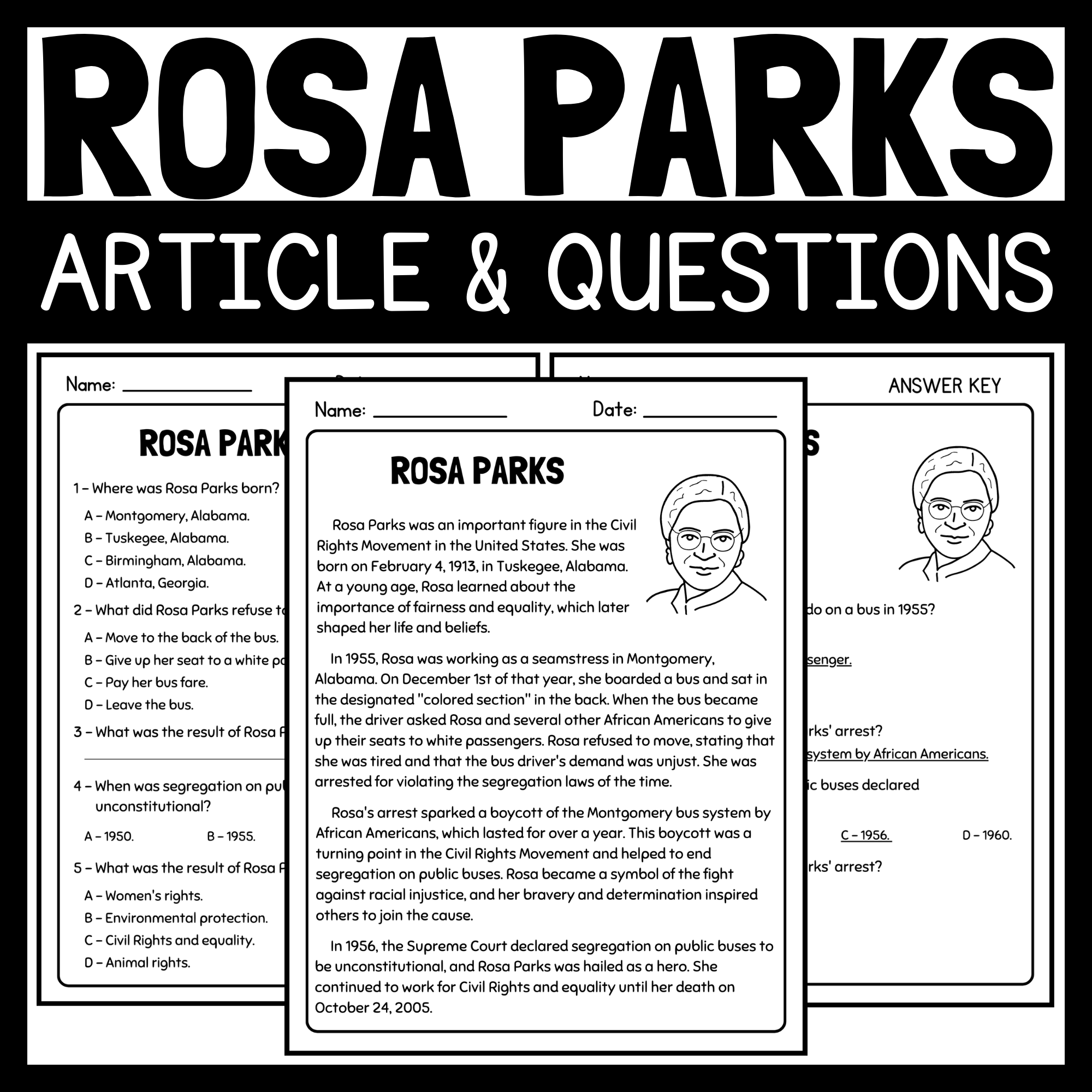 Free Printable Rosa Parks Worksheets Free Printable Rosa Parks Worksheets