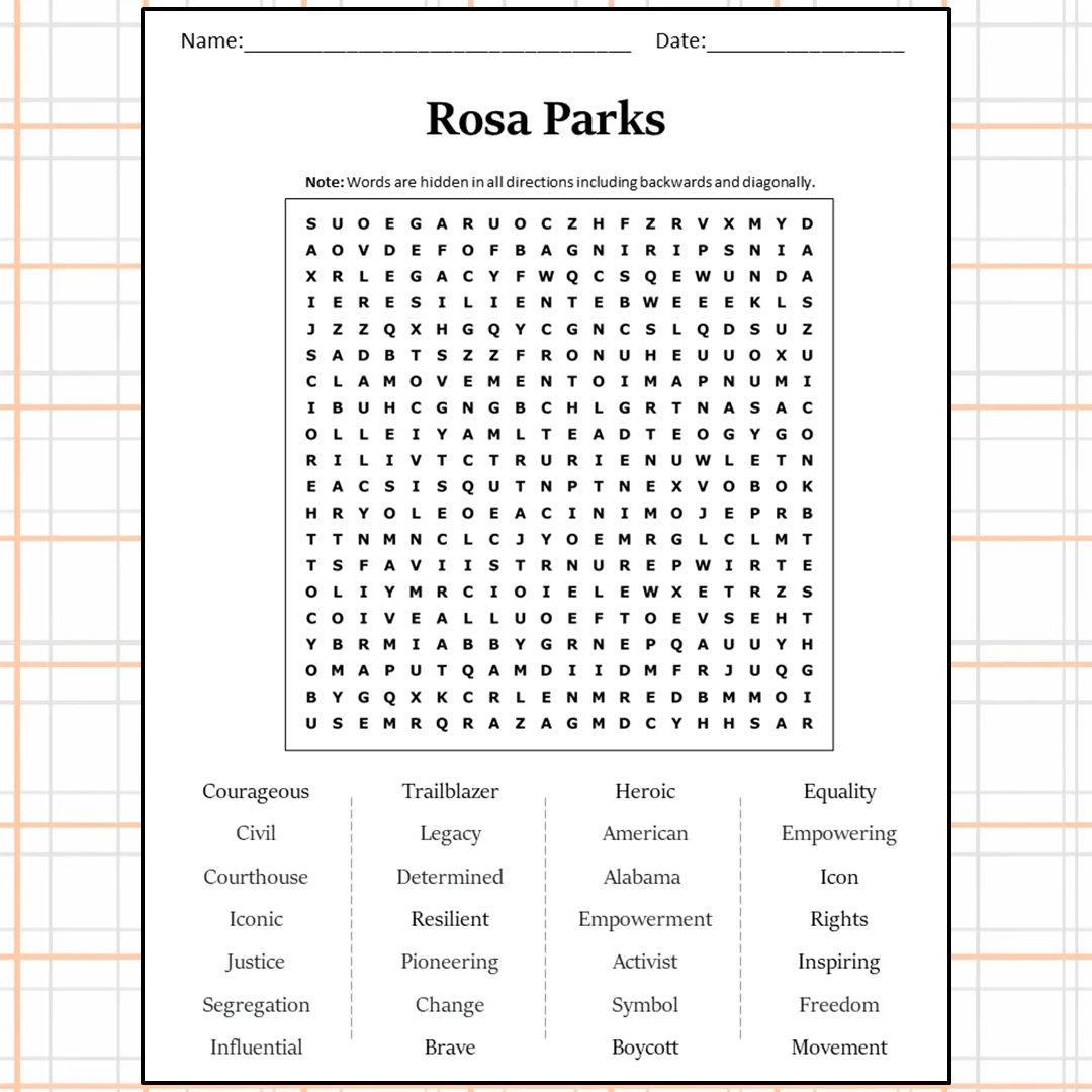 Rosa Parks Word Search Puzzle Worksheet Activity PDF Rosa Parks Word Search Puzzle Worksheet Activity PDF