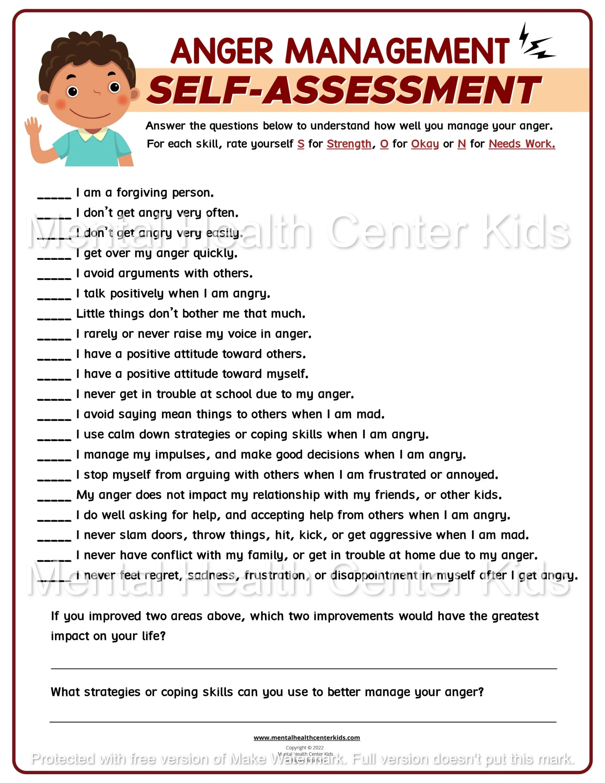 Self Assessment Test For Anger Self Assessment Test For Anger