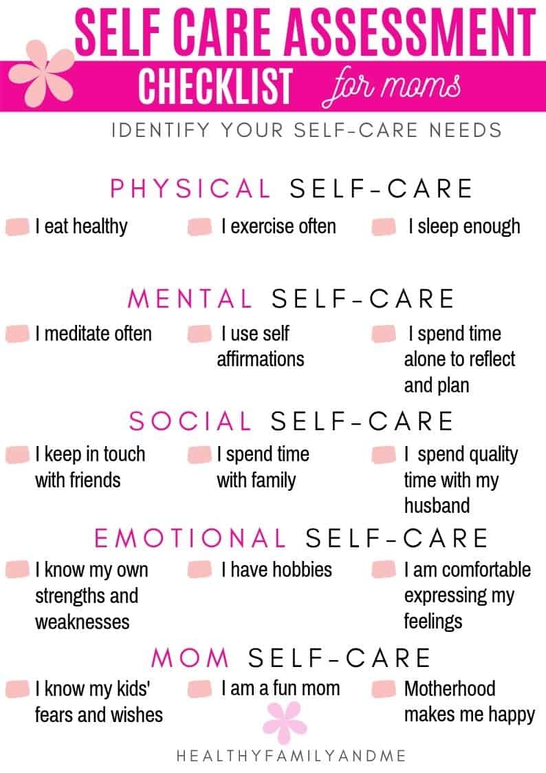Self Care Assessment Survey Checklist Healthy Family And Me Self Care Assessment Survey Checklist Healthy Family And Me