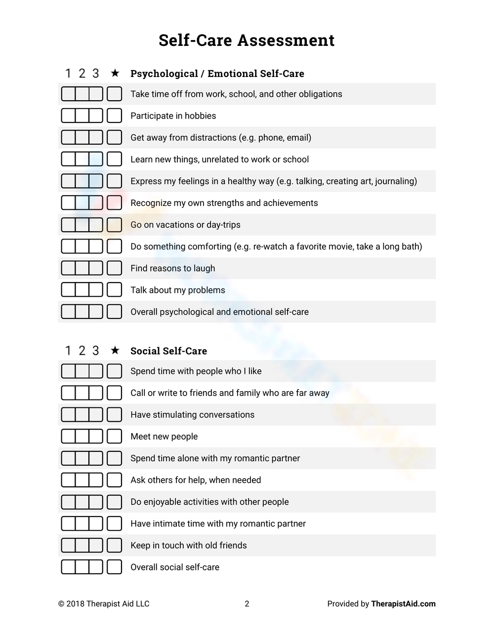 Self Care Assessment Worksheets Self Care Assessment Worksheets