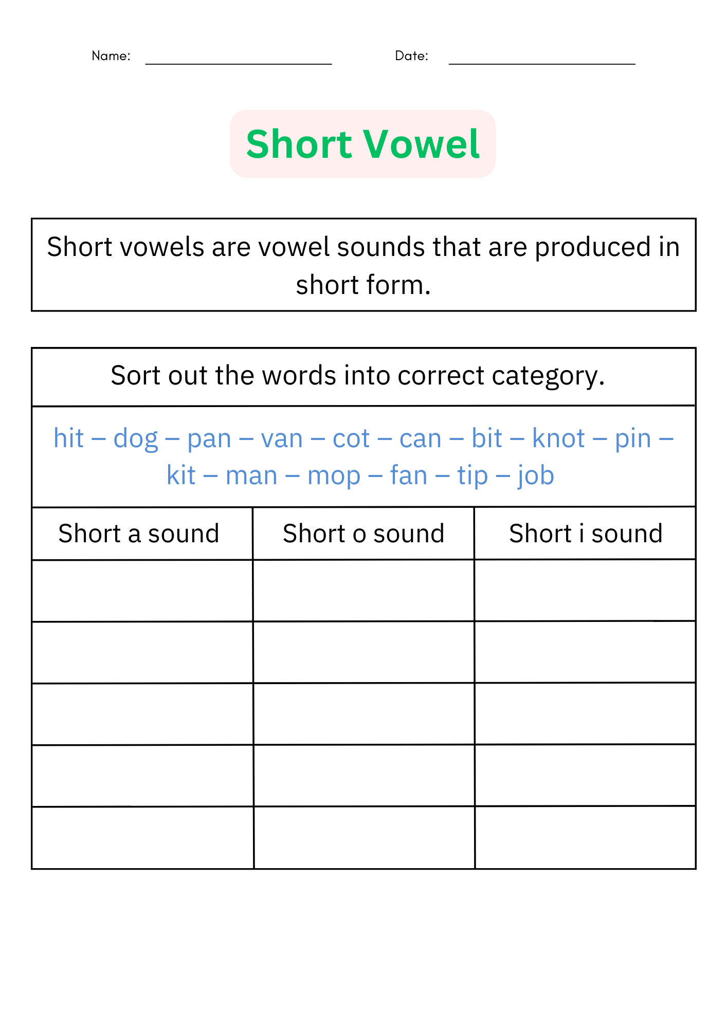 Short Vowel And Long Vowel Worksheets Vowel Sounds Activities Short Vowel And Long Vowel Worksheets Vowel Sounds Activities