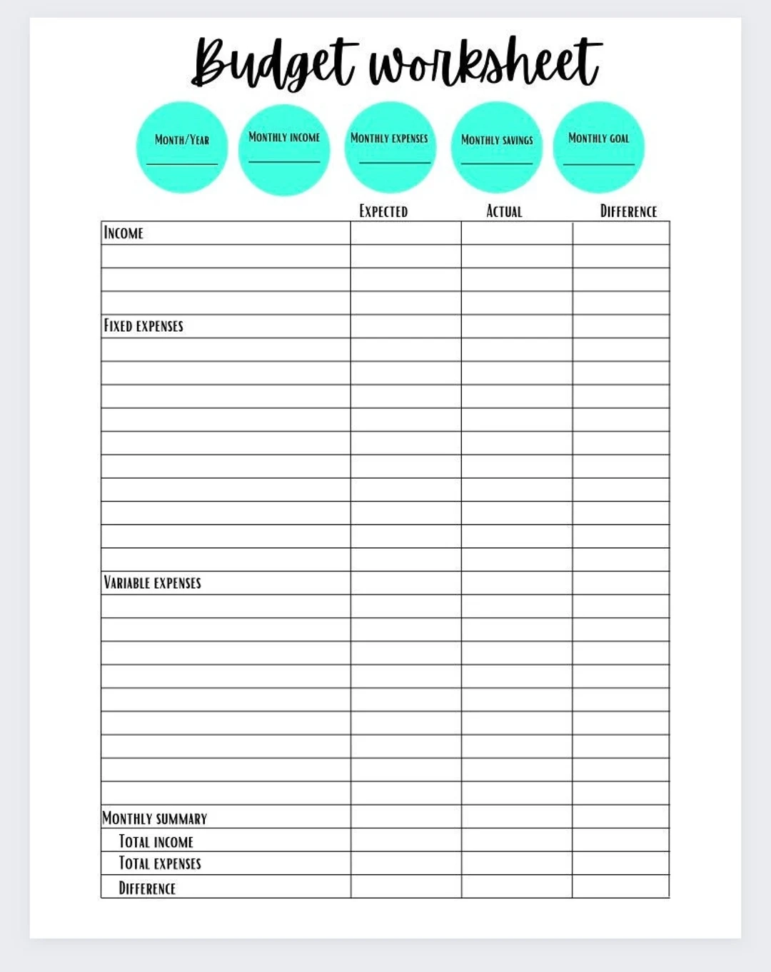 Easy Budget Worksheet Printable Easy Budget Worksheet Printable
