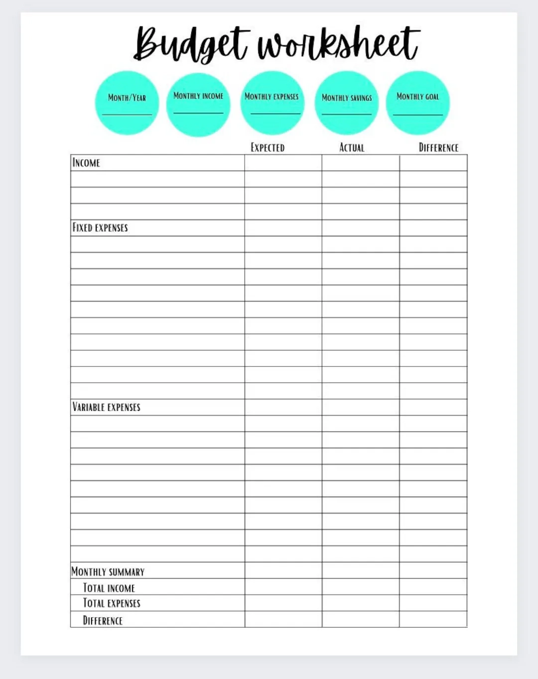 Basic Budget Worksheet Printable Basic Budget Worksheet Printable