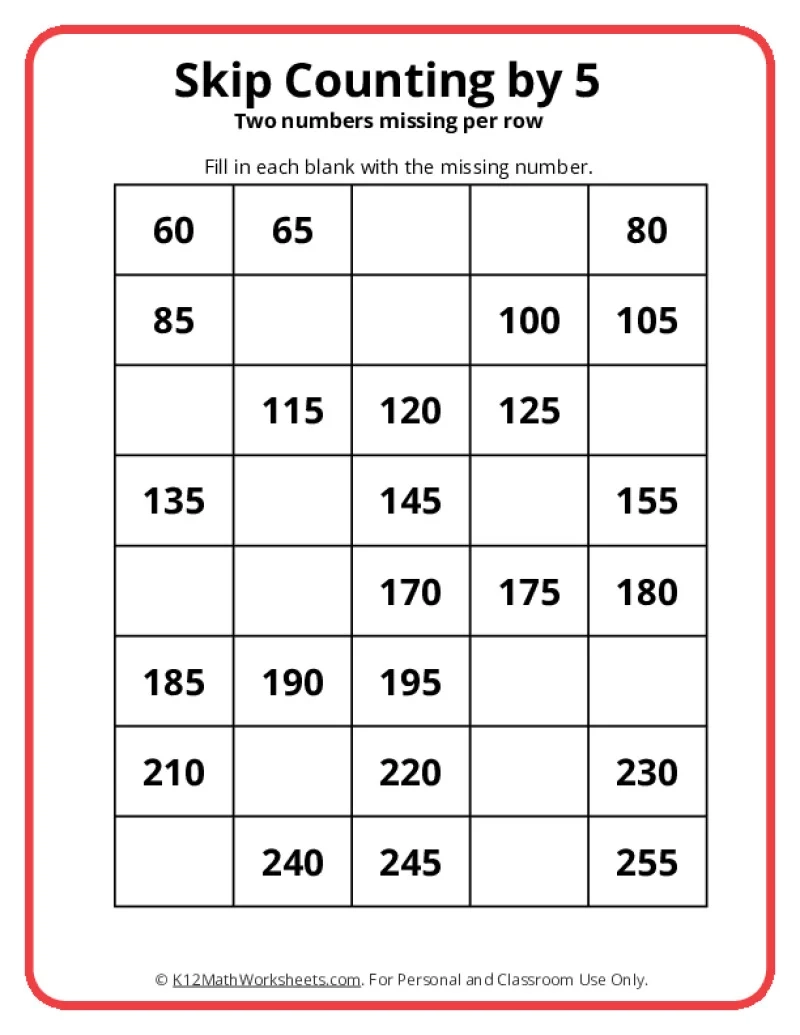 Free Printable Skip Counting Worksheets Free Printable Skip Counting Worksheets