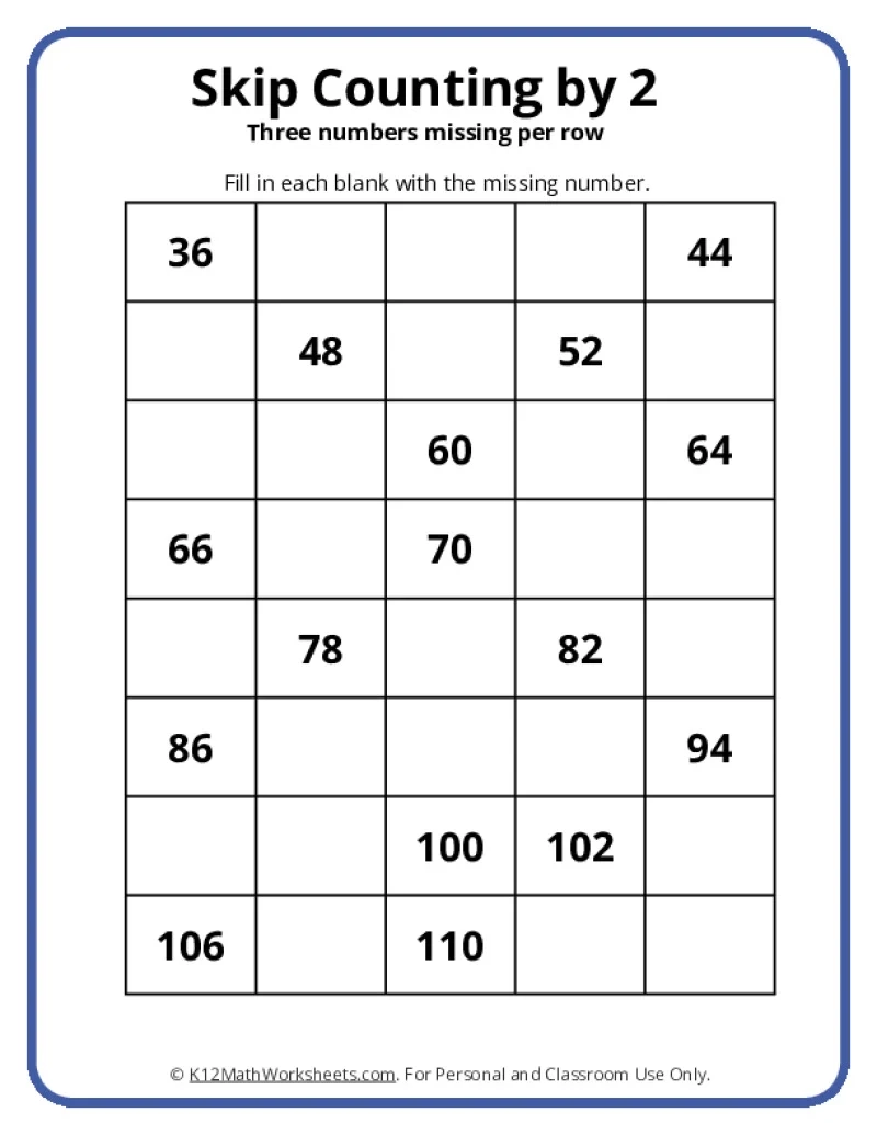 Skip Counting Worksheets Skip Counting Worksheets