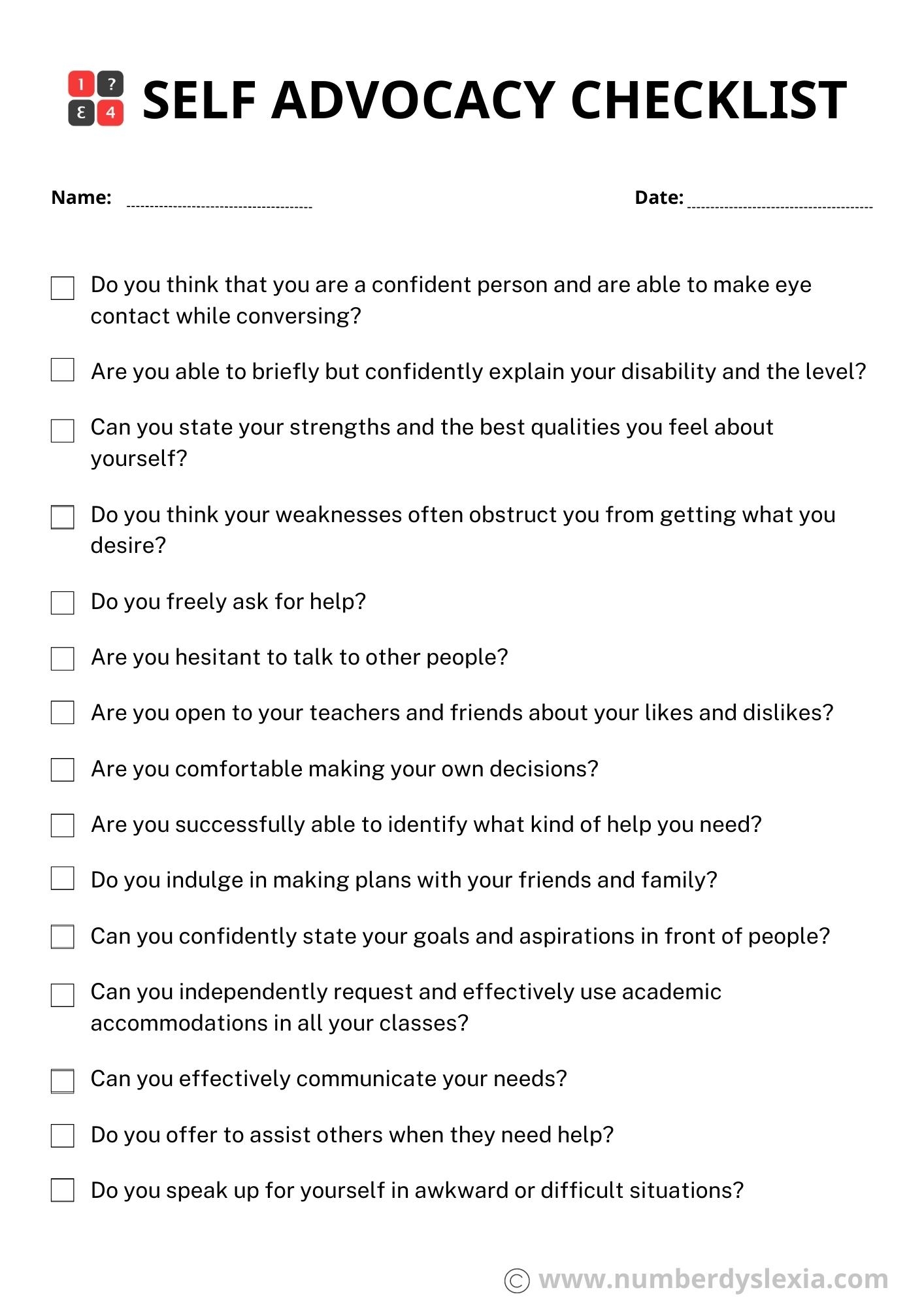 Free Printable Self-Advocacy Worksheets Free Printable Self-Advocacy Worksheets