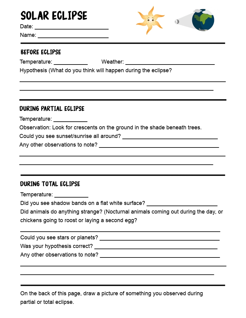 Printable Solar Eclipse Worksheet Printable Solar Eclipse Worksheet