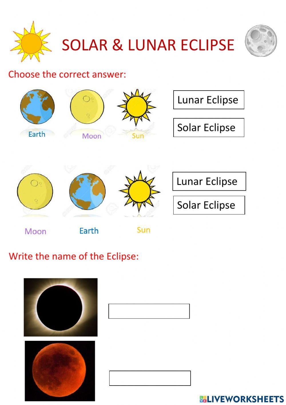 Solar Lunar Eclipses Online Exercise For Live Worksheets Solar Lunar Eclipses Online Exercise For Live Worksheets