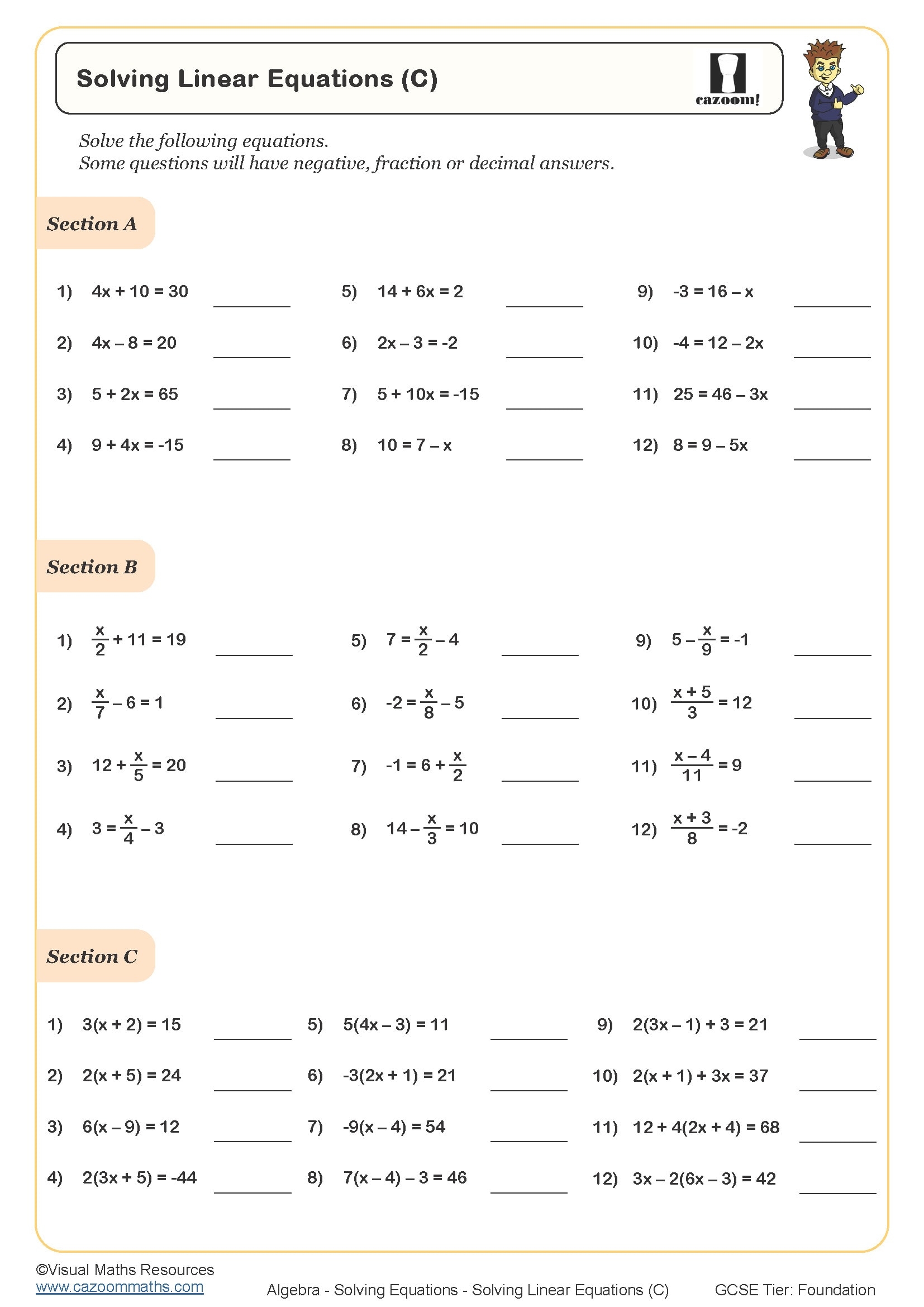 Algebra Printable Worksheets