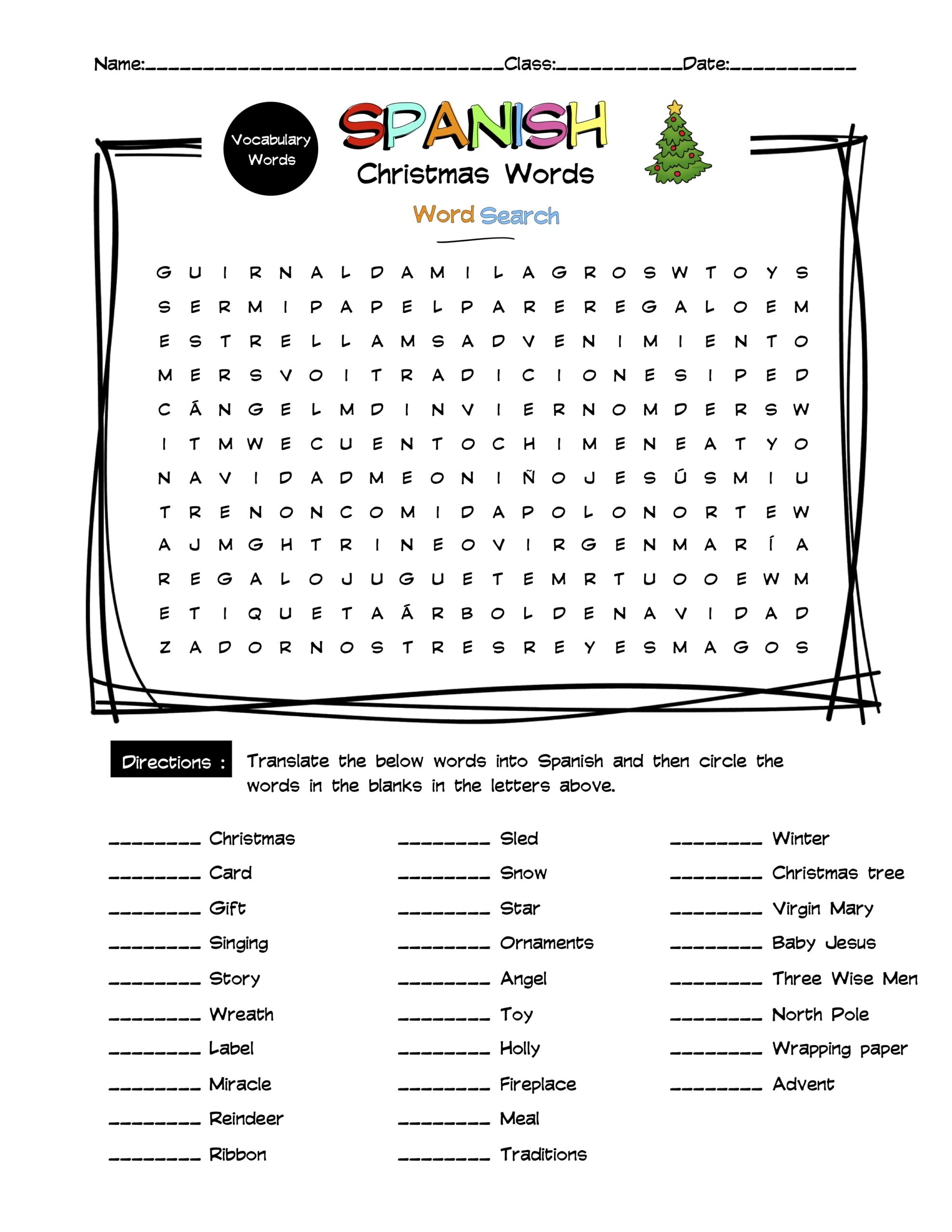 Spanish Christmas Vocabulary Word Search amp Answer Key Made By Spanish Christmas Vocabulary Word Search amp Answer Key Made By