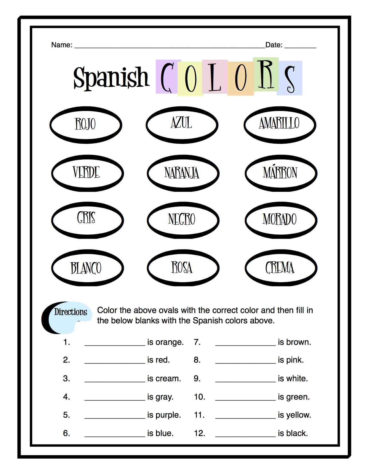 Spanish Worksheets Free Printable