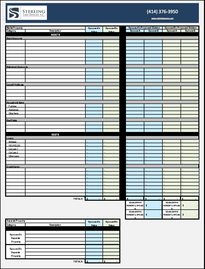 Splitting Assets Worksheet For Divorce In Wisconsin Sterling Splitting Assets Worksheet For Divorce In Wisconsin Sterling