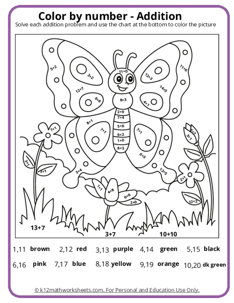 Color By Numbers Printable Worksheets