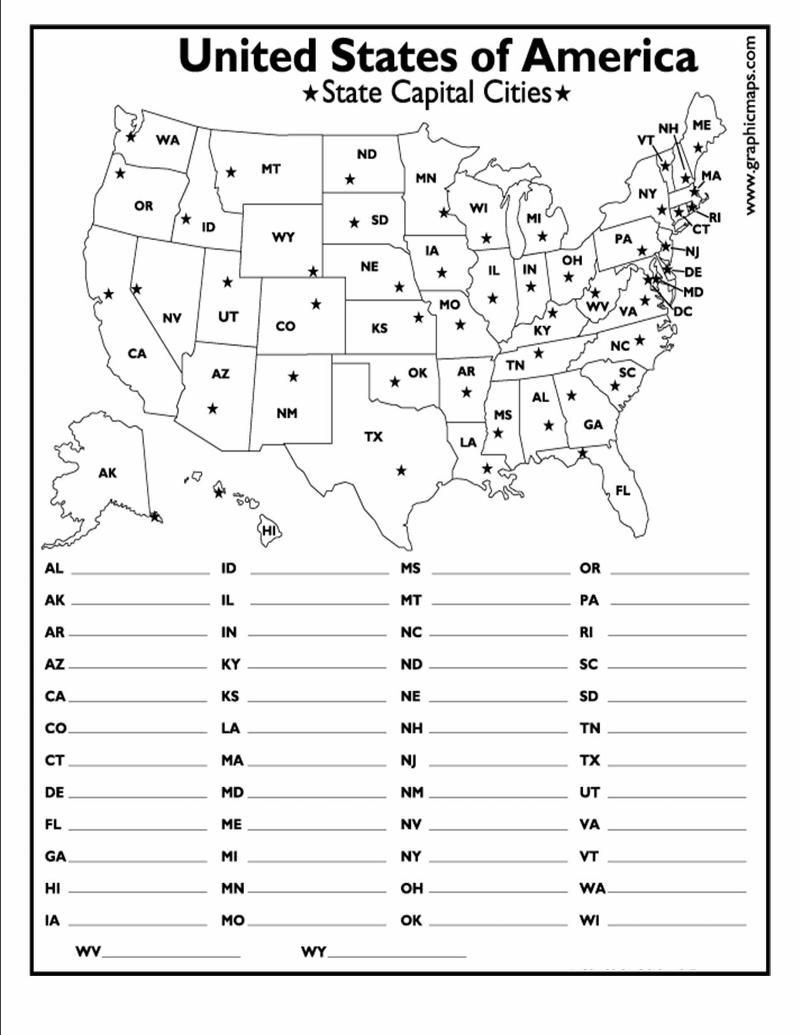 Free Printable States And Capitals Worksheets Free Printable States And Capitals Worksheets