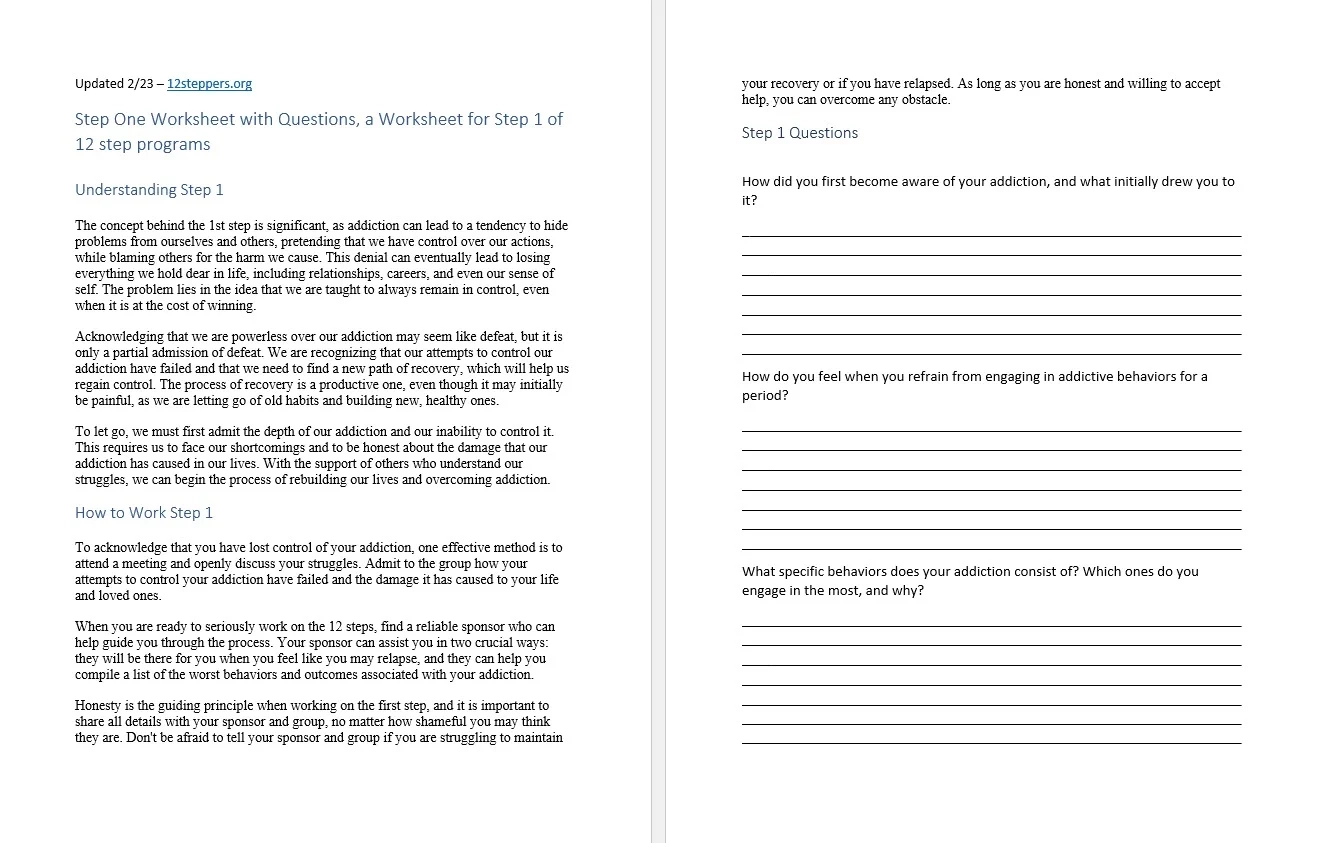Step 1 Worksheet With Questions Free PDF Download amp Print 12 Step 1 Worksheet With Questions Free PDF Download amp Print 12