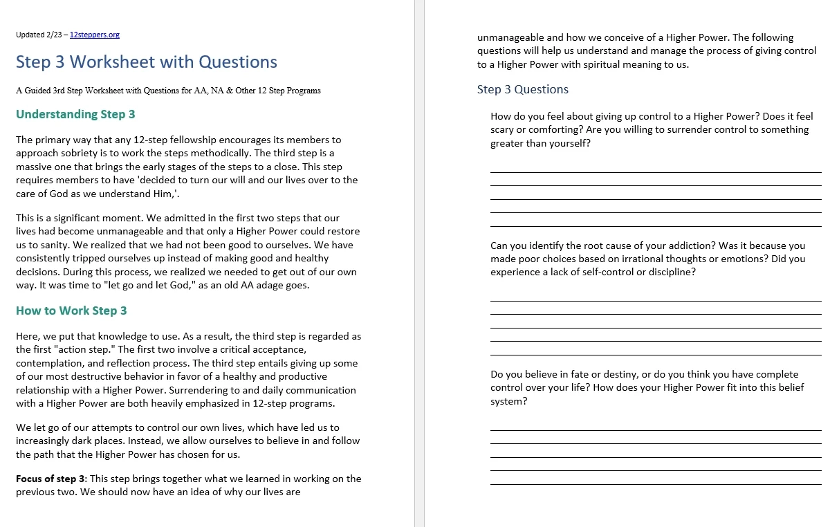 Step 3 Worksheet With Questions Free PDF Download amp Print 12 Step 3 Worksheet With Questions Free PDF Download amp Print 12