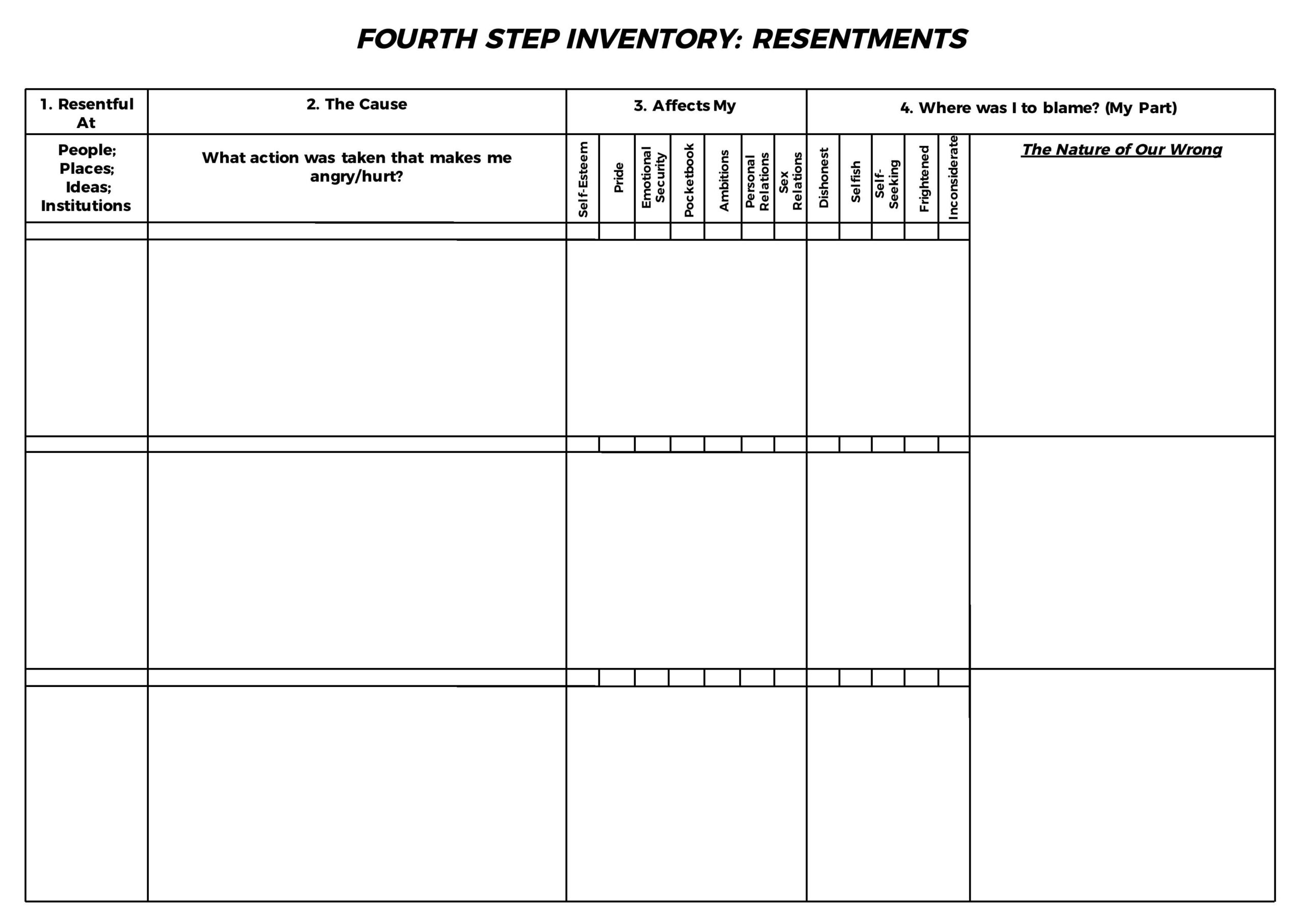 Printable A.A. 4th Step Worksheets Pdf Printable A.A. 4th Step Worksheets Pdf