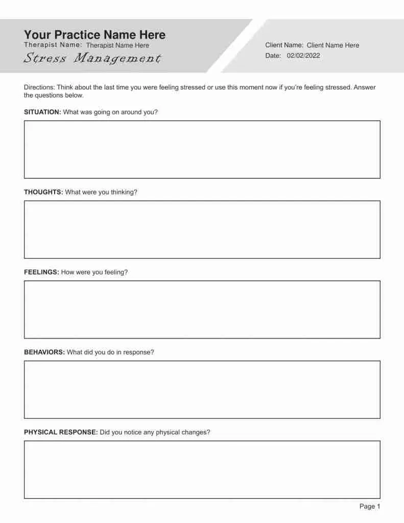 Stress Management Worksheet Editable Fillable Printable PDF Stress Management Worksheet Editable Fillable Printable PDF