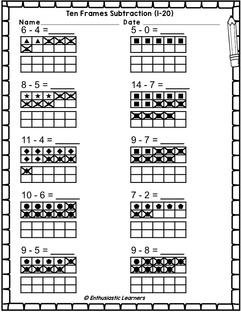 Free Printable Subtraction Using Ten Frames Worksheets Free Printable Subtraction Using Ten Frames Worksheets