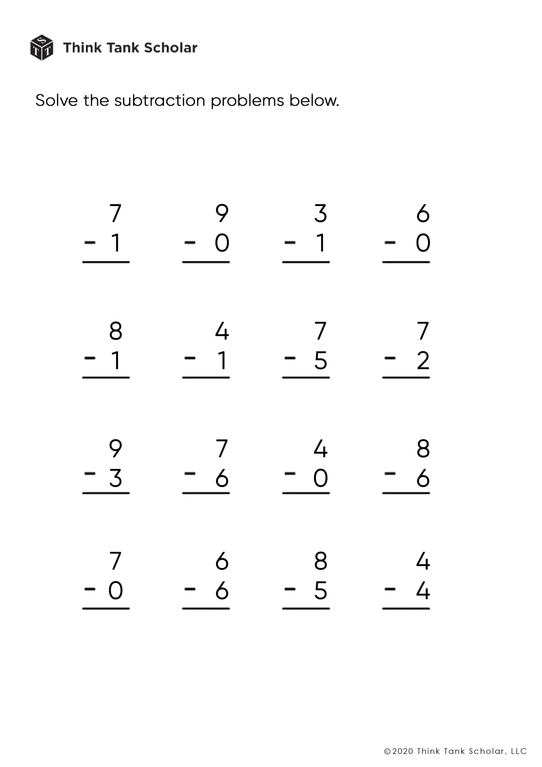 Subtraction Worksheets Exercises Printable PDF FREE Think Tank Subtraction Worksheets Exercises Printable PDF FREE Think Tank